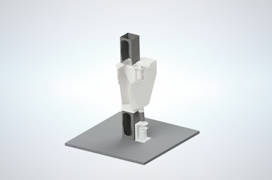 3D Grafik Fallrohrprobenehmer - angeschnitten zur Visualisierung des Produktflusses