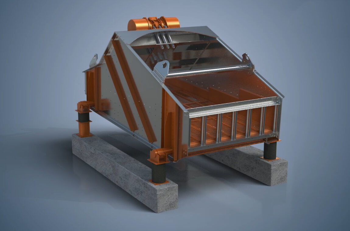 Linearschwing-Siebmaschine zur Entwässerung (3D Animation) Ansicht von vorn.